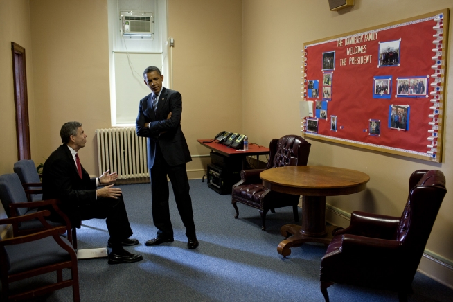 President Obama And Education Secretary Duncan Talk Before School