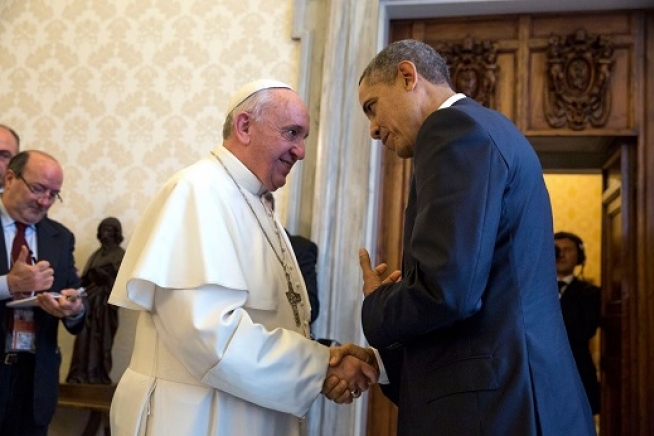 DA-466 PRESIDENT BARACK OBAMA PRIVATE AUDIENCE WITH POPE FRANCIS 8X10 PHOTO 