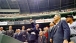 Lyndon B. Johnson throws out the first pitch at the opening day game between the Washington Senators and New York Yankees