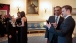 President Barack Obama talks with Justin Timberlake in the Blue Room