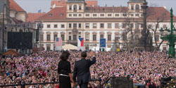 President Obama addresses a crowd in Prague