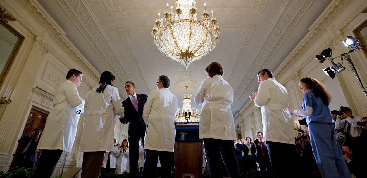 President Barack Obama greets doctors and nurses following his remarks about health care reform in the East Room of the White House, March 3, 2010. (Official White House Photo by Chuck Kennedy)