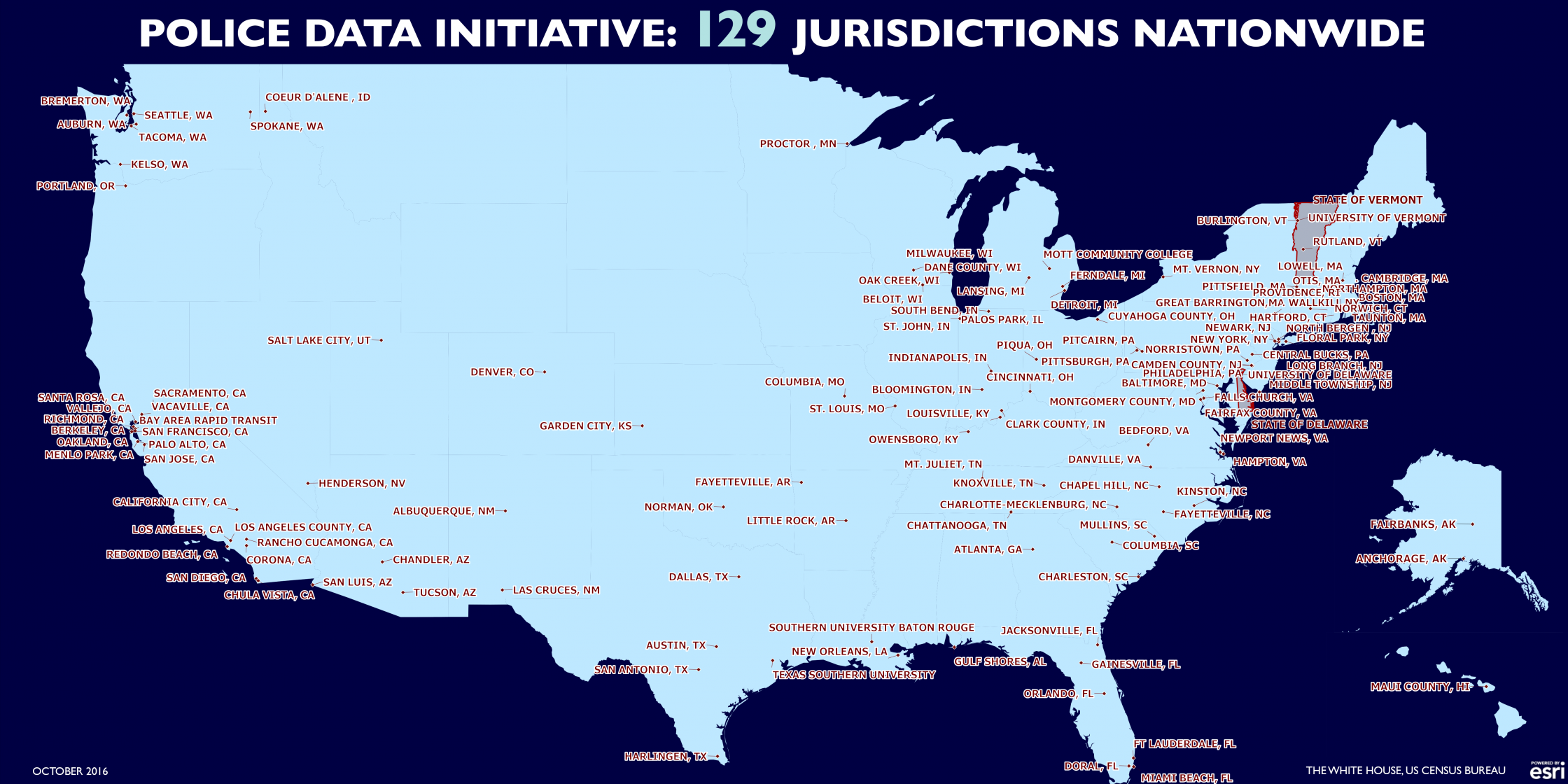 US Map: Police Data Initiative: 129 Jurisdictions Nationwide. See download in caption for data. 