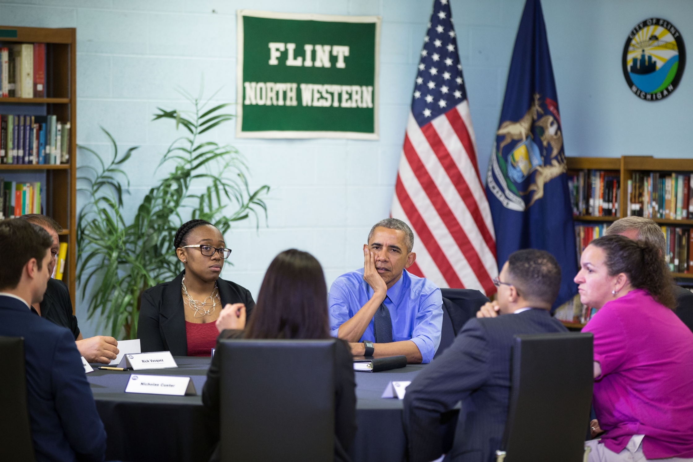 President Barack Obama participates in a roundtable on the Flint water crisis 