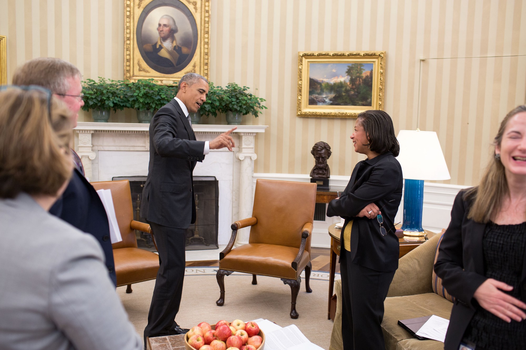 The President interrupts the Presidential Daily Briefing. (Official White House Photo by Pete Souza)