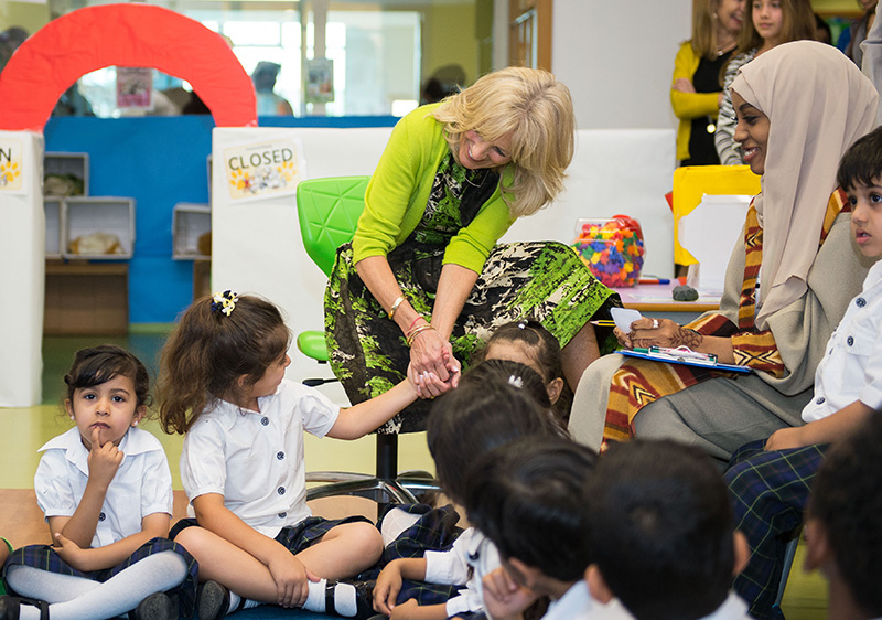 Dr. Biden with schoolchildren in Dubai