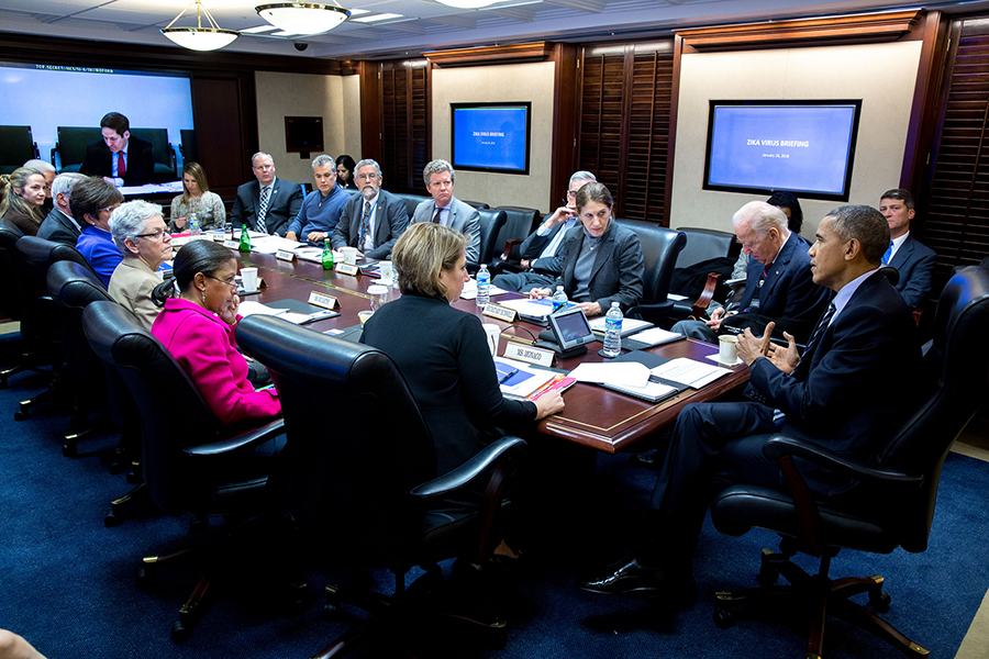 President Barack Obama convenes a meeting on the Zika virus