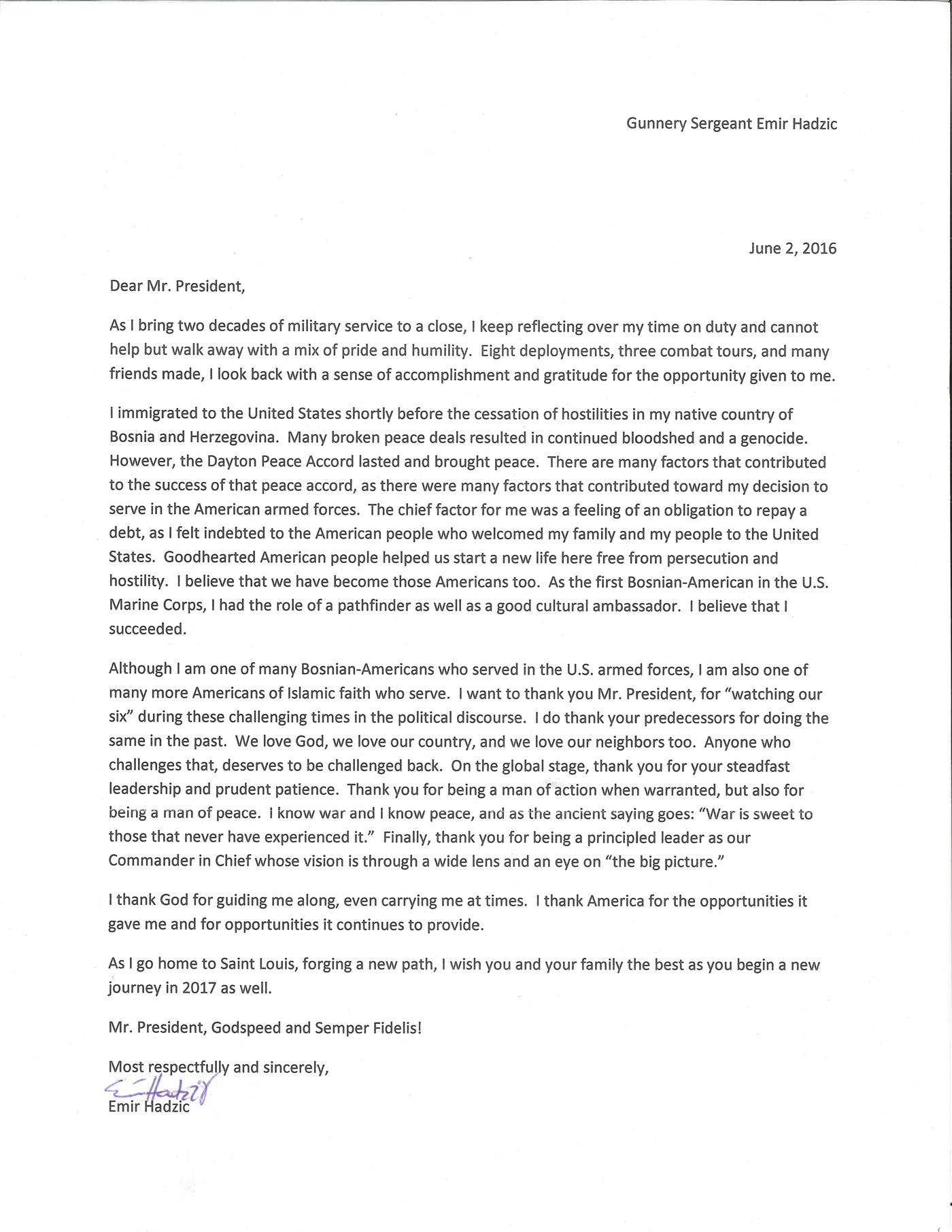 Emir Hadzic letter