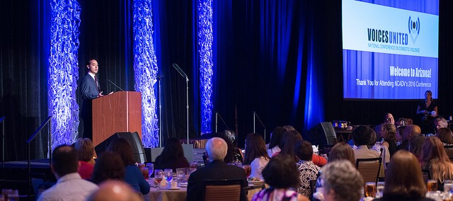 Secretary Julian Castro announces the Department of Housing and Urban Development’s (HUD) new rule to enhance housing protections for survivors of domestic violence, dating violence, sexual assault, and stalking, at the National Coalition Against Domestic Violence’s (NCADV) National Conference, Voices United. (Photo credit: Mitch Miller, HUD)