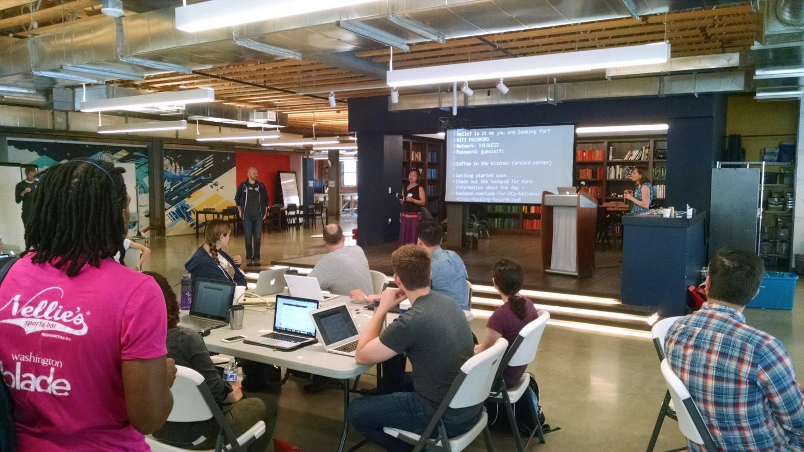 Local DC community team at a National Day of Civic Hacking kick-off event. (#HackForChange) in June 2016. (Photo by M. Smith)