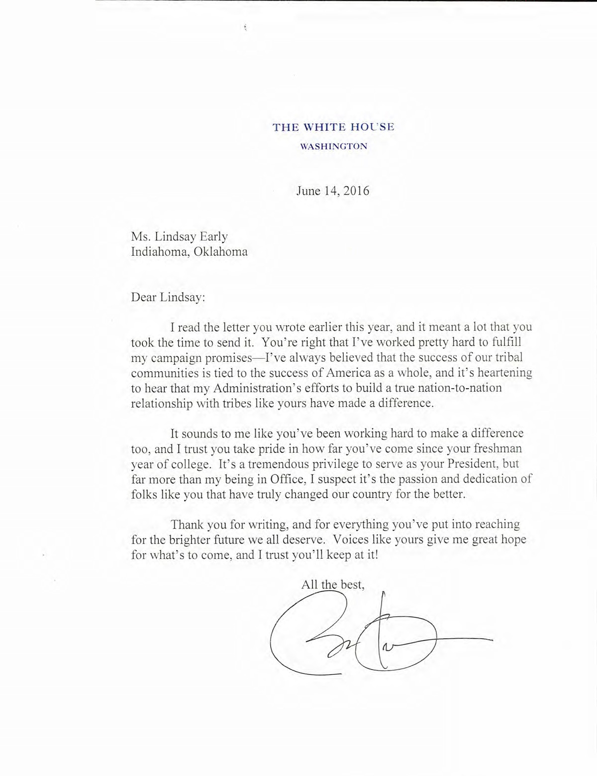 President Obama's response to Lindsay