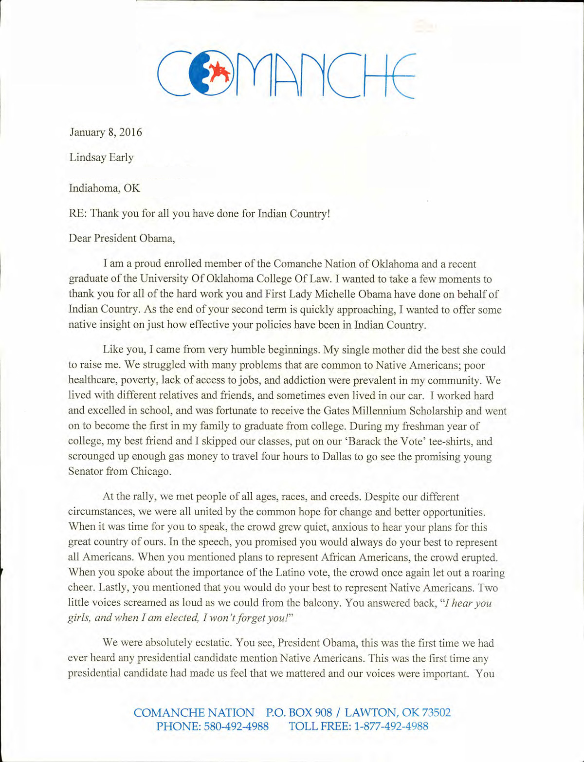 Lindsay Early's letter to President Obama