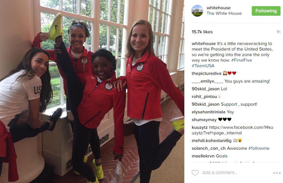It's a little nervewracking to meet the President of the United States, so we're getting into the zone the only way we know how. #FinalFive #TeamUSA