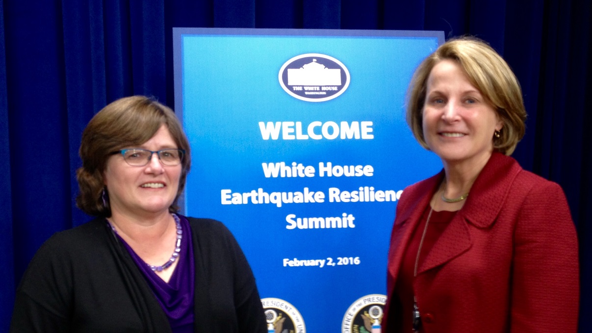 Lucy Jones, left, of the USGS with Alice Hill of the White House National Security Council. 
