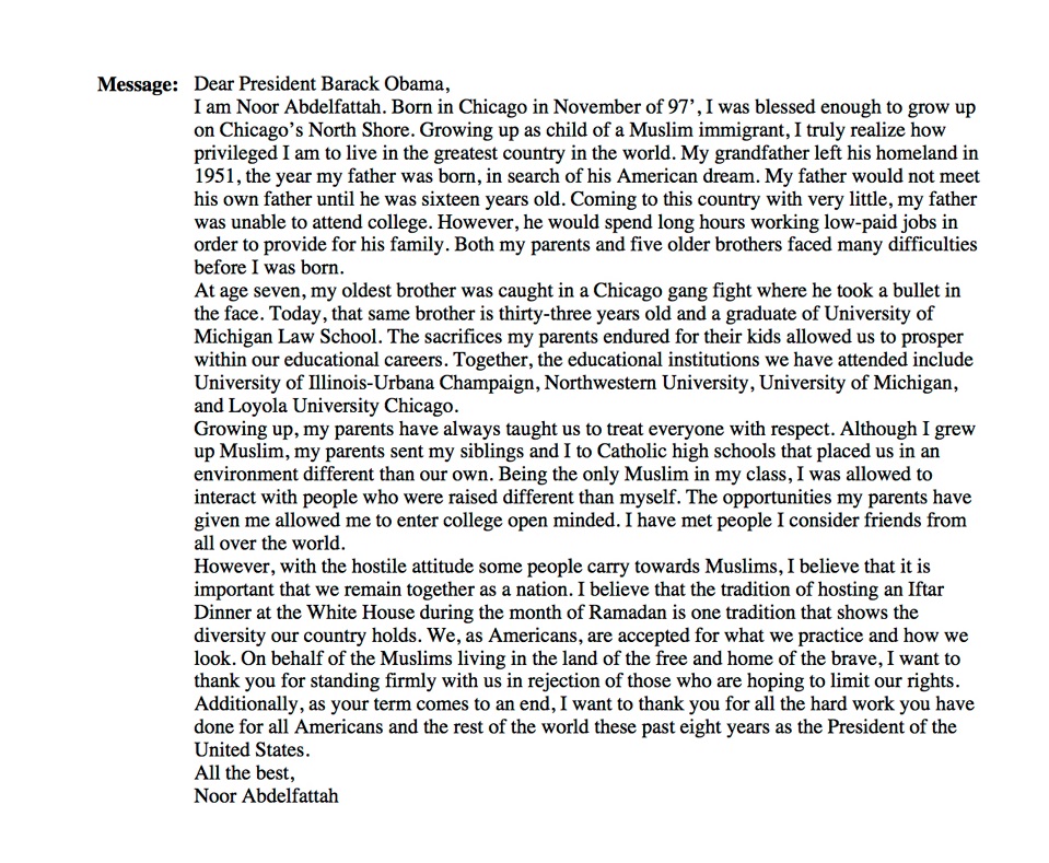 Letter from Noor Abdelfattah