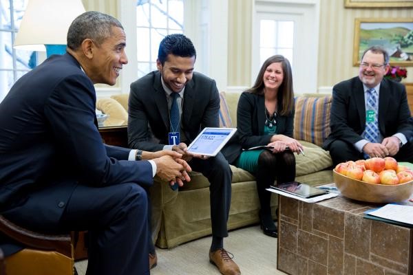 President Obama with members of the CTO's office and U.S. Chief Information Officer Tony Scott