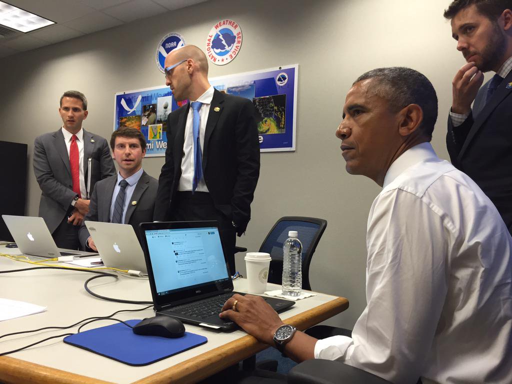 President Obama participates in a Twitter Q&A in Miami at the Hurricane Briefing Center, May 28th, 2015.