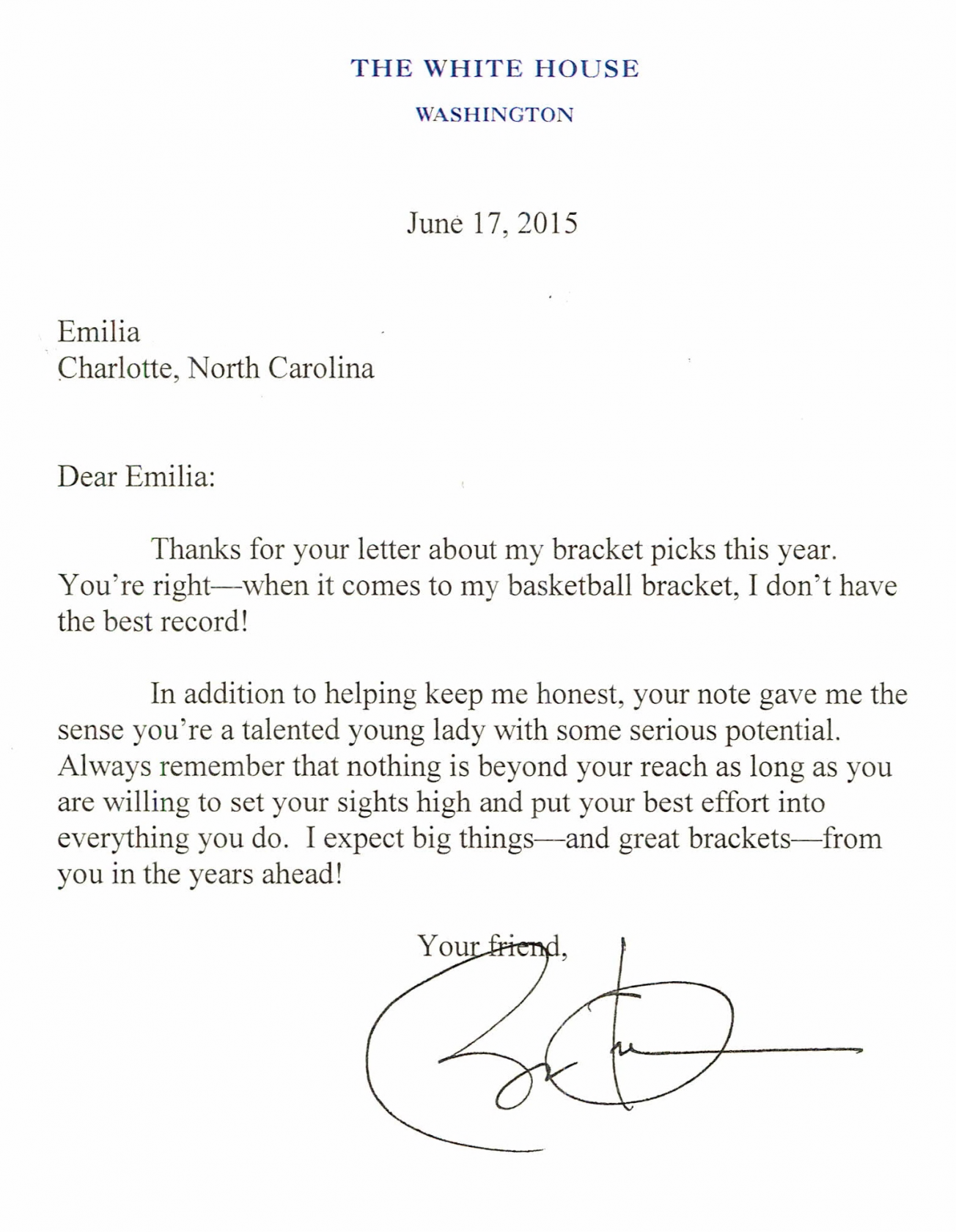 Response from the President 