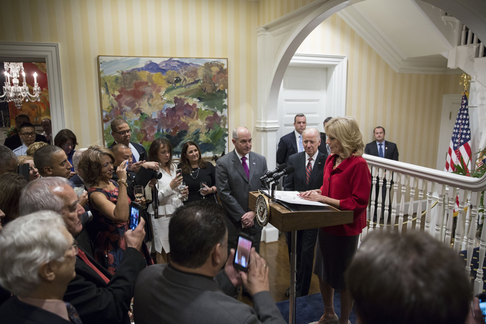 Dr. Jill Biden gives remarks at a USO Reception at the Naval Observatory Residence in Washington, D.C.