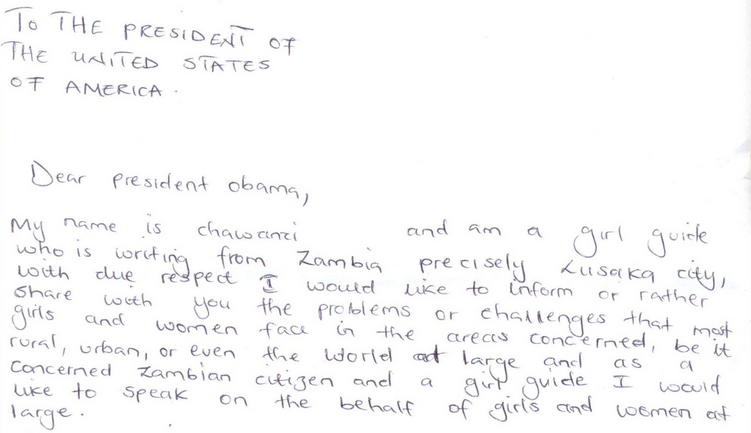 Letter from Chawanzi to President Obama