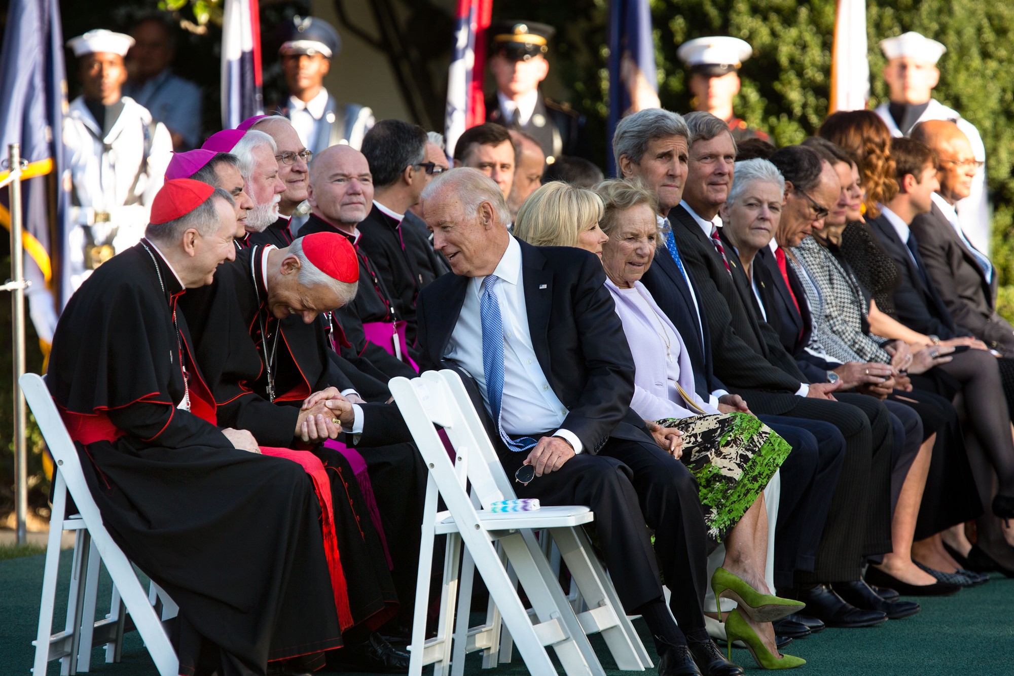 Vice President Biden talks with Cardinal Donald Wuerl and Cardinal Pietro Parolin before the ceremony. (Official White House Photo by Chuck Kennedy)