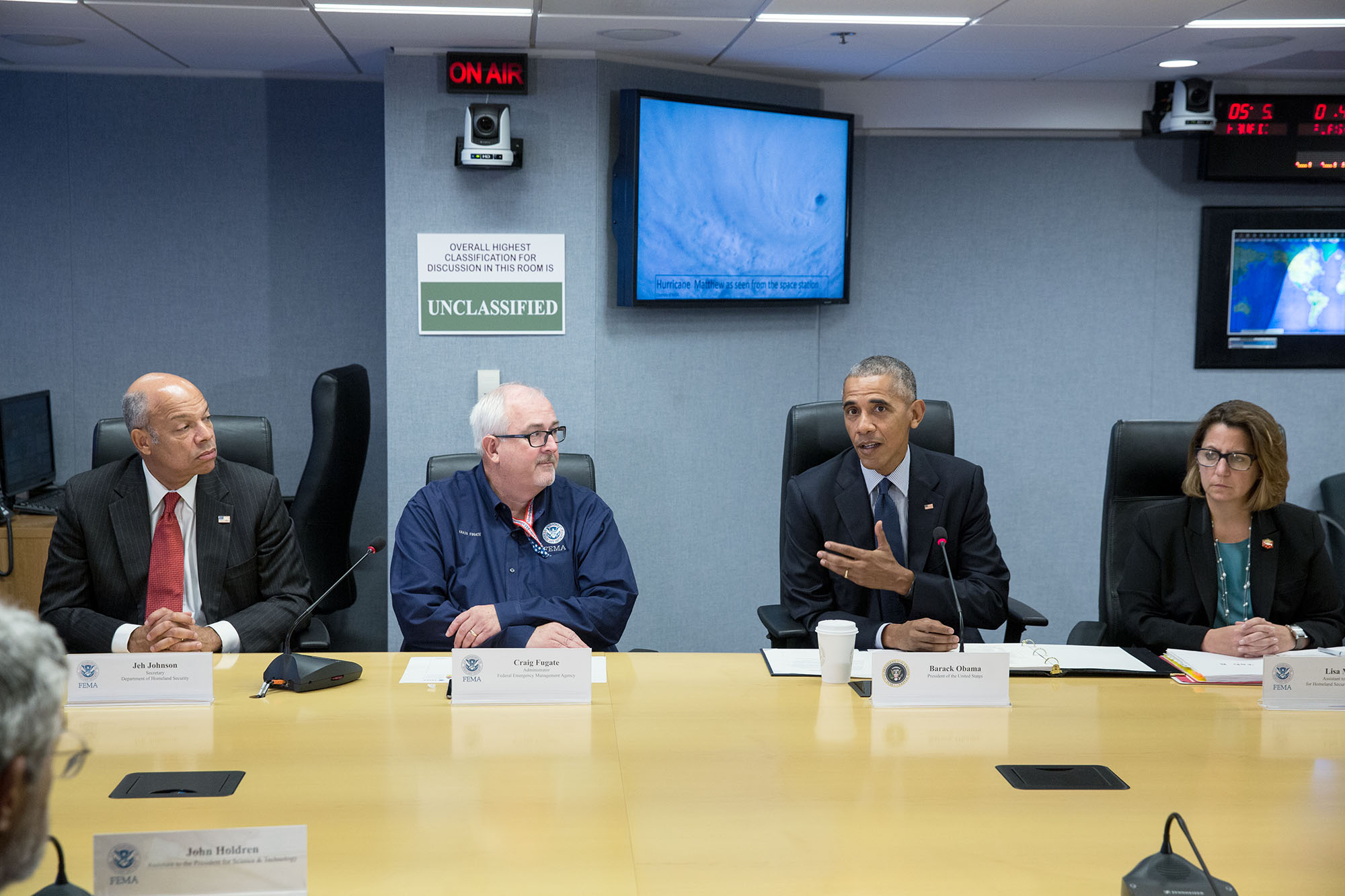 President Obama receives an update on Hurricane Matthew